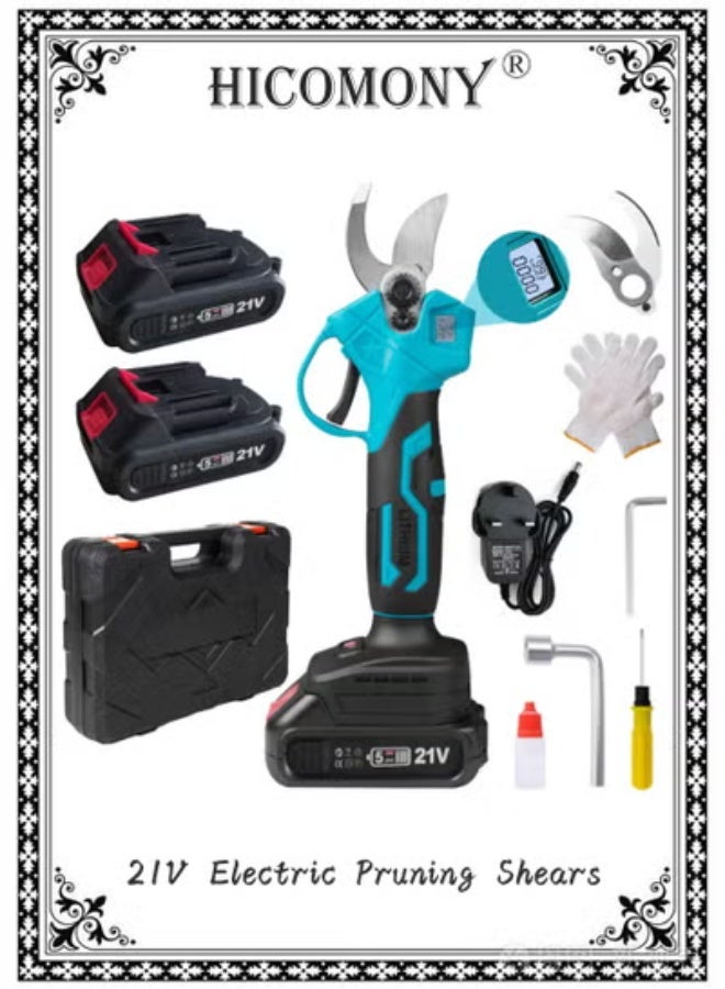 Hicomony 21V Electric Pruning Shears, Pruning shears for gardening,Cutter Gardening Scissors, With 2Pcs 2.0Ah Battery,1 Charger Included & Blades Set,1.2 Inch(30MM) - Image 1